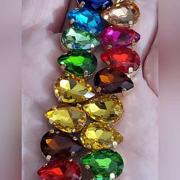 RAINBOW GLASS choker necklace Big stones colorful gold tear drop New gift - Picture 5 of 15